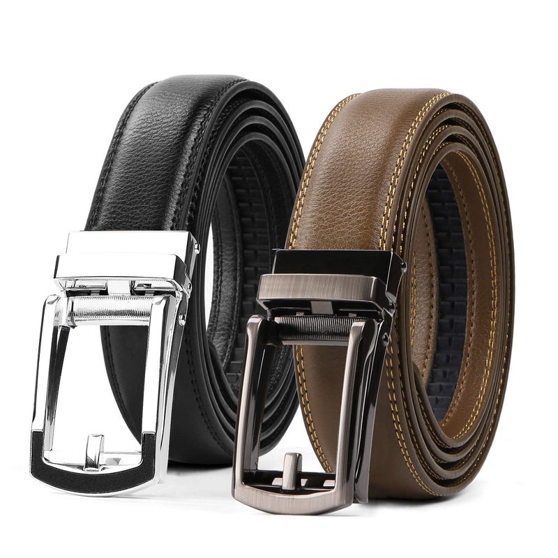 WERFORU Men's Ratchet Belts, 2 Pack Leather Belts for Men Dress and Casual with Automatic Buckle - Image 1